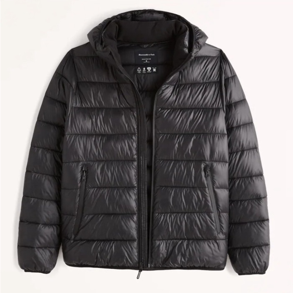 Abercrombie & Fitch Men Wind Resistant Primaloft Insulation Black Puffer Jacket